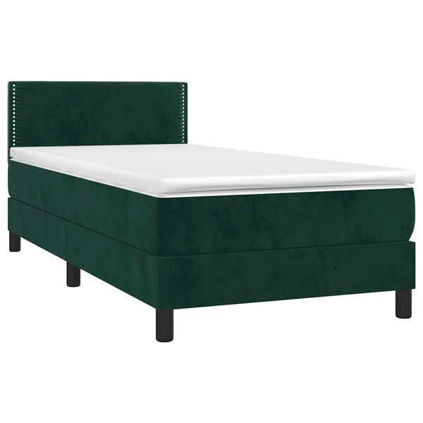 vidaXL Letto a Molle con Materasso e LED Verde Scuro 90x200cm Velluto