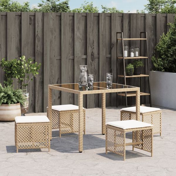 vidaXL Sgabelli Giardino con Cuscini 4pz Beige 41x41x36cm Polyrattan
