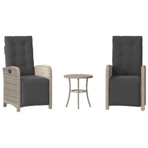 vidaXL Set da Bistr&ograve; 3 pz con Cuscini Grigio Chiaro in Polyrattan