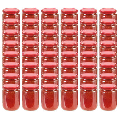vidaXL Vasi per Marmellata in Vetro Coperchio Rosso 48 pz 230 ml
