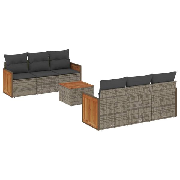 vidaXL Set Divani da Giardino 7 pz con Cuscini Grigio in Polyrattan
