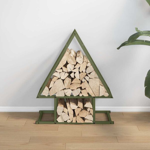 vidaXL Rastrelliera per Legna da Ardere Verde Oliva 50x25x60 cm