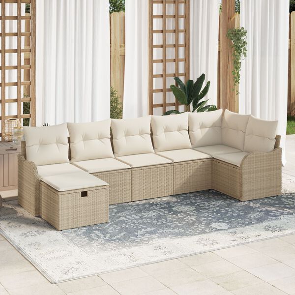 vidaXL Set di divani con cuscino Beige e Crema polyrattan