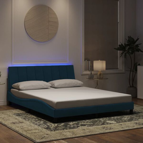 vidaXL Giroletto con LED senza Materasso Hanko Blu 160x200 cm in Velluto