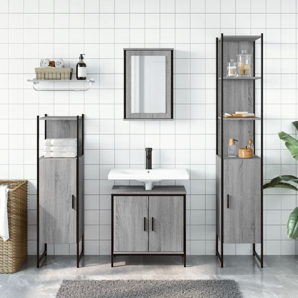 vidaXL Set Mobili da Bagno 4 pz Grigio Sonoma in Legno Multistrato