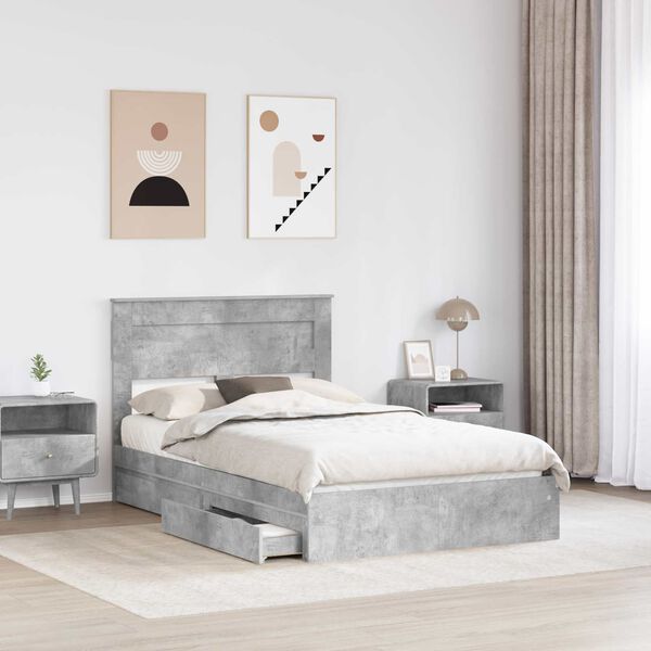 vidaXL Letto con Contenitore con testiera Grigio cemento 135 x 190 cm
