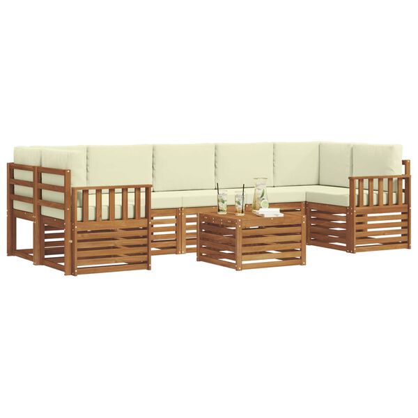 vidaXL Set divani 8 pcs Naturale e Crema Legno di Acacia Massello