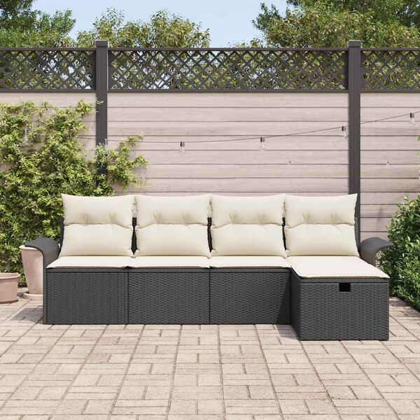 vidaXL Set Divano da Giardino 5 pcs Nero e Crema polyrattan