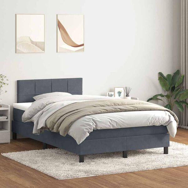 vidaXL Letto a Molle con Materasso e LED Grigio Scuro 120x220 cm Velluto