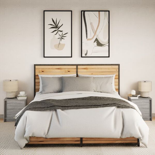 vidaXL Comodini con Luci LED 2pz Grigio Sonoma in Legno Multistrato