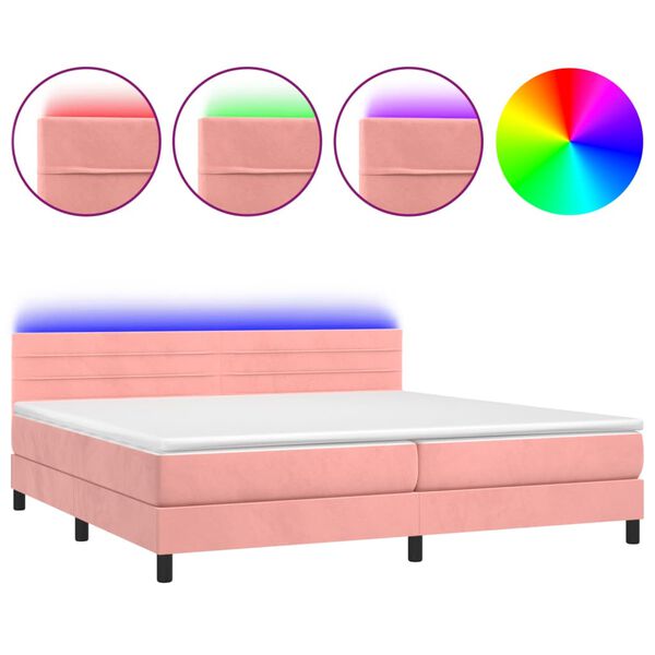 vidaXL Letto a Molle con Materasso e LED Rosa 200x200 cm in Velluto