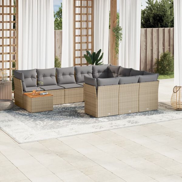 vidaXL Set Divani da Giardino 11 pz con Cuscini Beige in Polyrattan