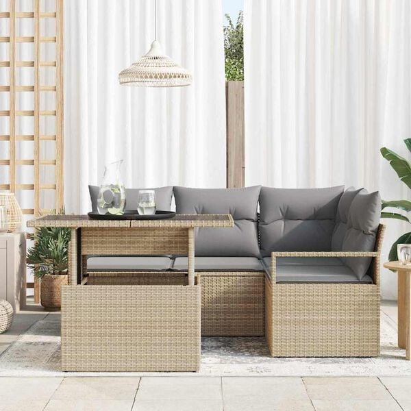 vidaXL Set Divano da Giardino 5 pcs Beige Poly Rattan