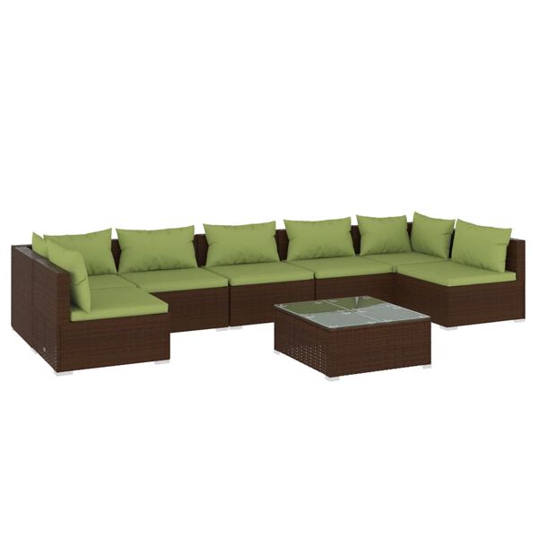 vidaXL Set Divani da Giardino 8 pz con Cuscini in Polyrattan Marrone
