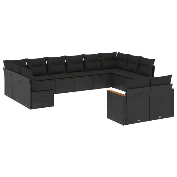 vidaXL Set Divani da Giardino 12 pz con Cuscini Nero in Polyrattan