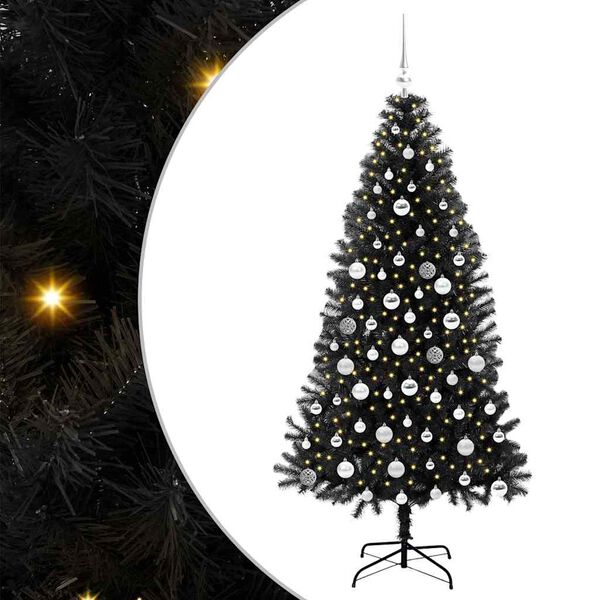 vidaXL Albero di Natale con 300 LED con supporto Nero 180 cm PVC