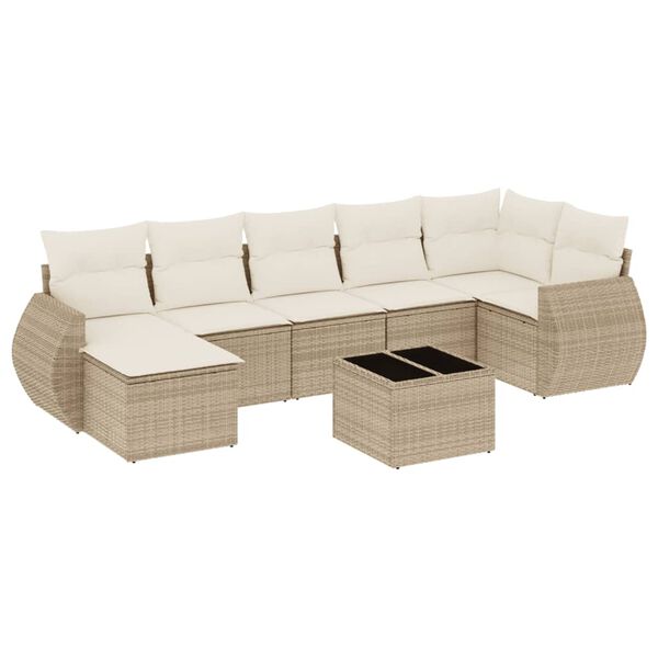 vidaXL Set Divano da Giardino 8 pz con Cuscini Beige in Polyrattan