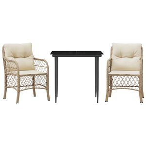 vidaXL Set da Bistr&ograve; 3 pz con Cuscini Beige in Polyrattan