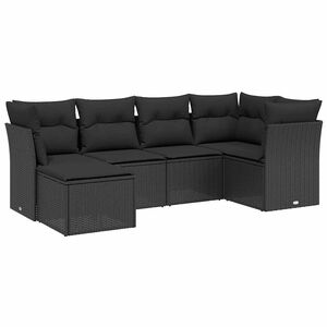 vidaXL Set Divano da Giardino 6 pz con Cuscini Nero in Polyrattan