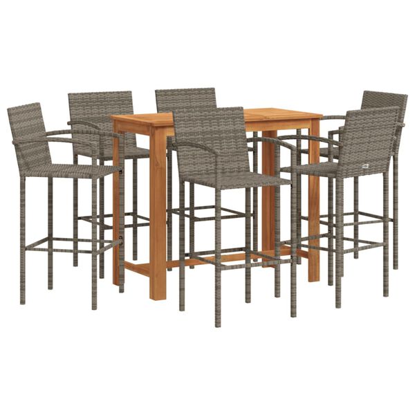 vidaXL Set Bar da Giardino 7 pz Grigio in Legno Acacia e Polyrattan