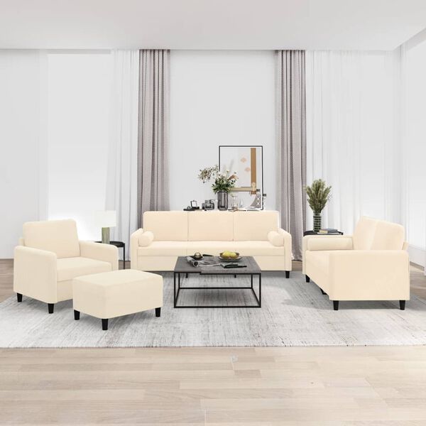 vidaXL Set di Divani 4 pz con Cuscini Decorativi Crema in Velluto
