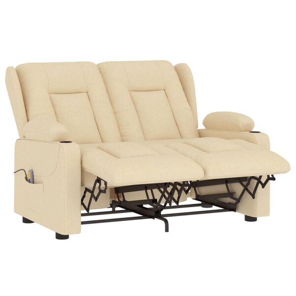 vidaXL Divano Massaggiante 2 Posti con Portabicchieri Crema in Tessuto