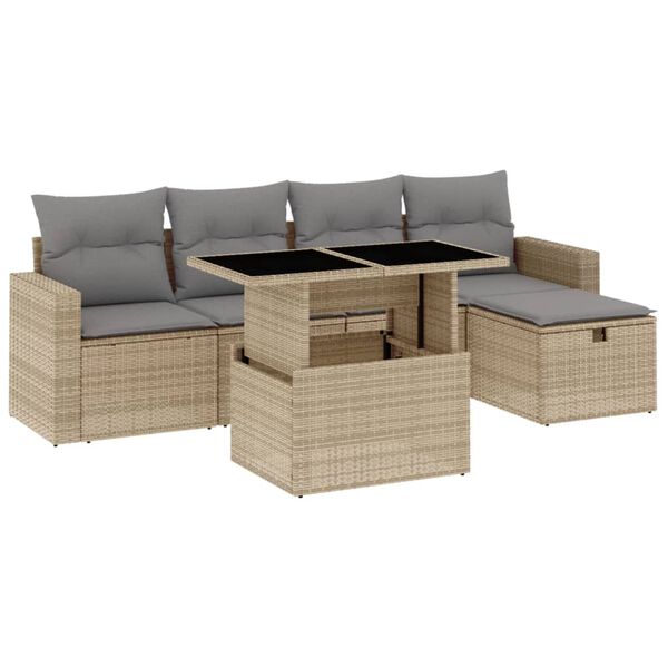vidaXL Set Divano da Giardino 6 pz con Cuscini Beige in Polyrattan