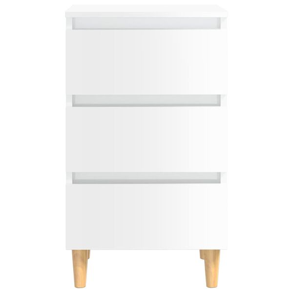 vidaXL Comodino con Gambe in Legno Massello Bianco Lucido 40x35x69 cm