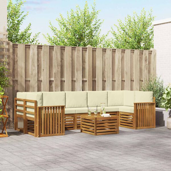 vidaXL Set di divani da esterno con cuscino 8 pcs Naturale e Crema