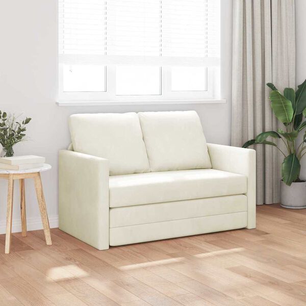 vidaXL Divano letto 122cm Crema Velluto