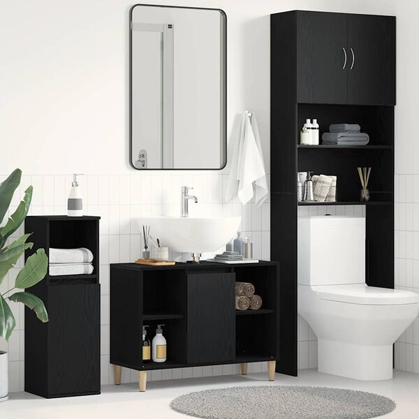 vidaXL Mobiletto per Lavabo Rovere Nero 80x33x60 cm in Legno Massello