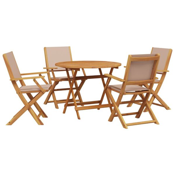 vidaXL Set da Pranzo da Giardino 5 pz Tortora Tessuto e Legno Massello