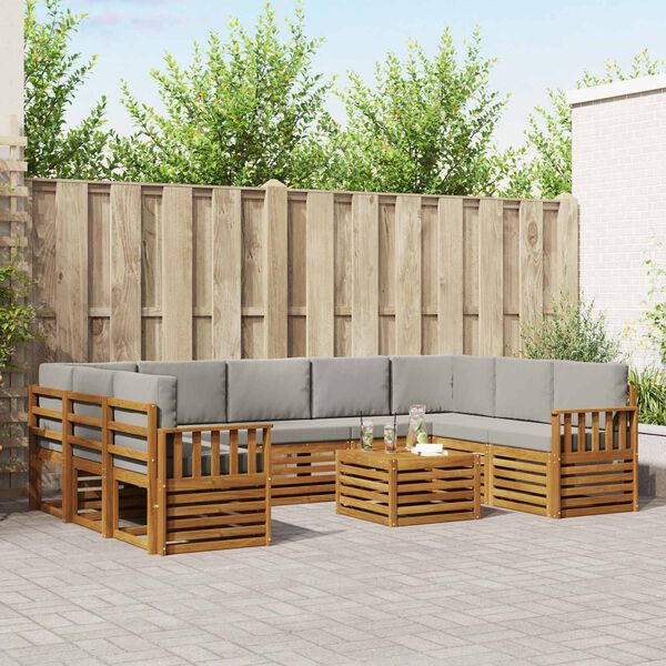 vidaXL Set divani con cuscino 10 pcs Grigio Naturale e Chiaro