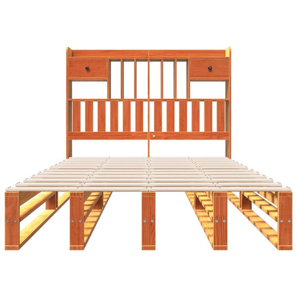 vidaXL Letto Libreria senza Materasso Marrone Cera 135x190 cm in Pino