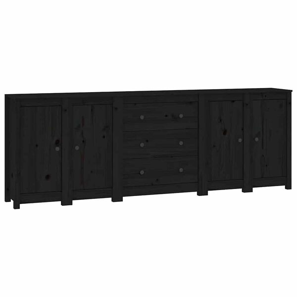vidaXL Credenza Nera 230x35x80 cm in Legno Massello di Pino
