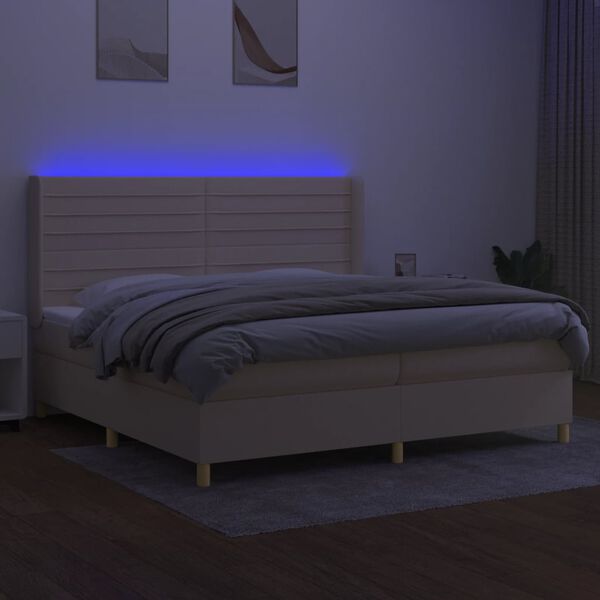 vidaXL Letto a Molle Materasso e LED bianco 200x200cm in Tessuto