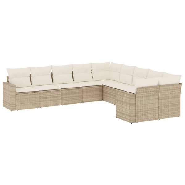 vidaXL Set Divano da Giardino 10 pz con Cuscini Beige in Polyrattan