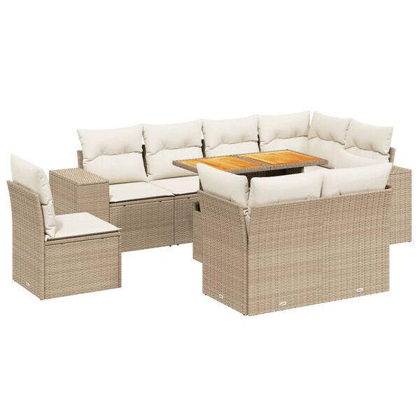 vidaXL Set Divano da Giardino 9 pz con Cuscini Beige in Polyrattan