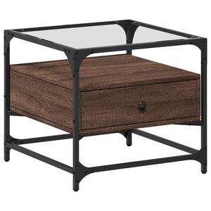 vidaXL Tavolino Salotto con Ante in Vetro Rovere Marrone 50x50x45 cm