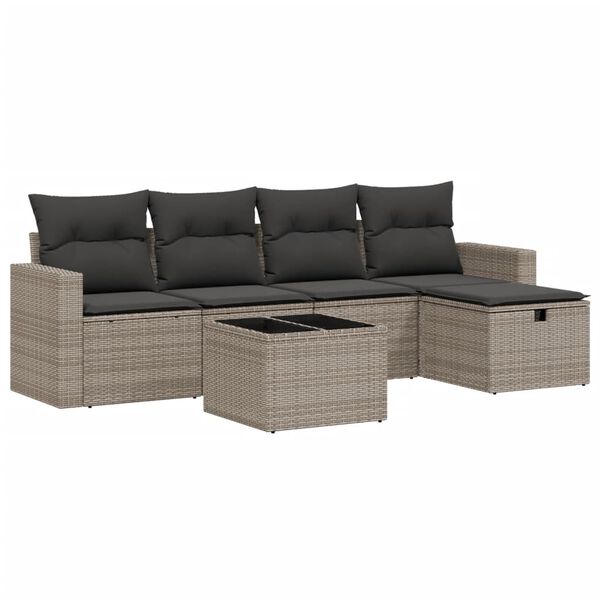 vidaXL Set Divano da Giardino 6 pz con Cuscini Grigio in Polyrattan