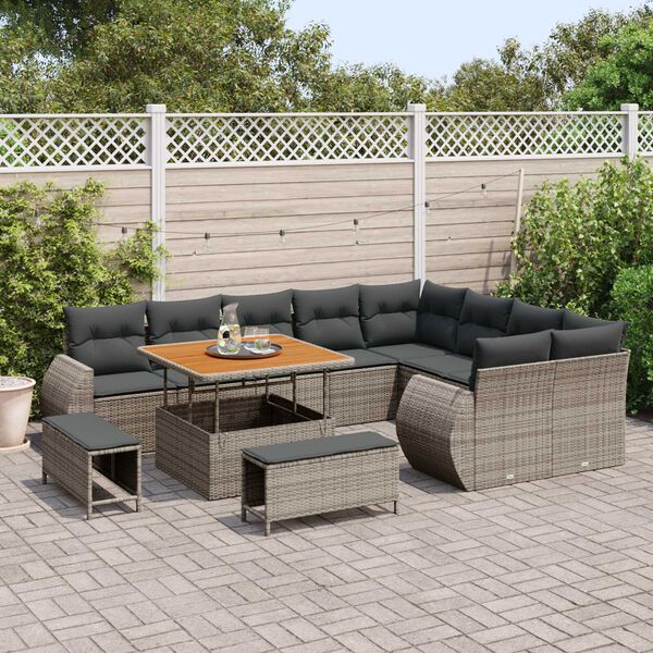 vidaXL Set Divano da Giardino 12 pcs Grigio polyrattan