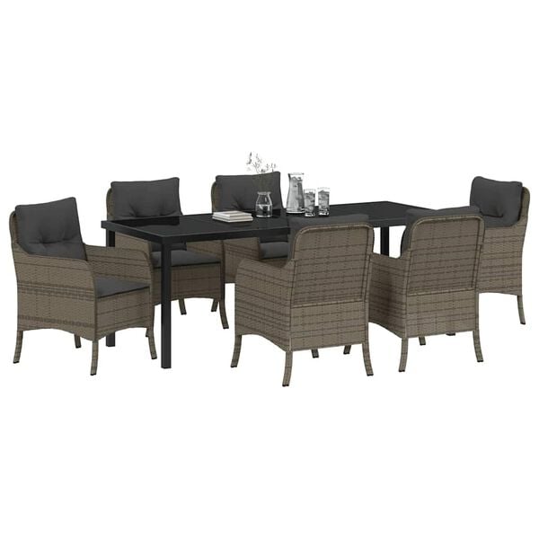 vidaXL Set da Pranzo per Giardino con cuscino 7 pcs Grigio polyrattan