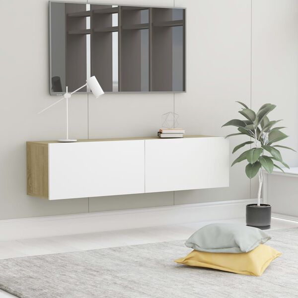 vidaXL Mobile TV Bianco e Rovere Sonoma 120x30x30 cm Legno Multistrato