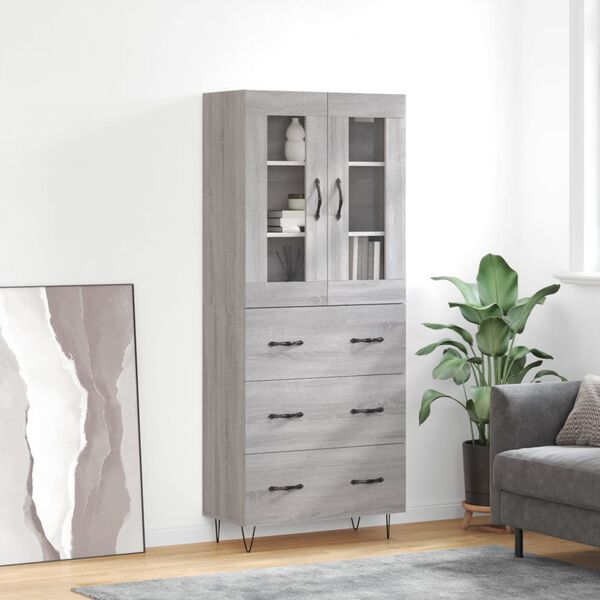 vidaXL Credenza Grigio Sonoma 69,5x34x180 cm in Legno Multistrato