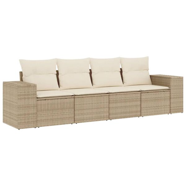 vidaXL Set Divano da Giardino 4 pz con Cuscini Beige in Polyrattan