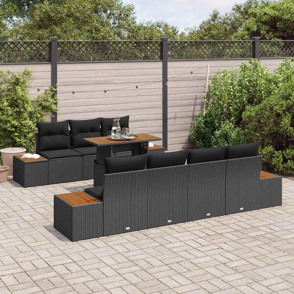 vidaXL Set Divano da Giardino con cuscino 8 pcs Nero Poly Rattan