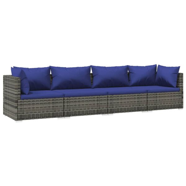vidaXL Set Divani da Giardino 4 pz con Cuscini in Polyrattan Grigio