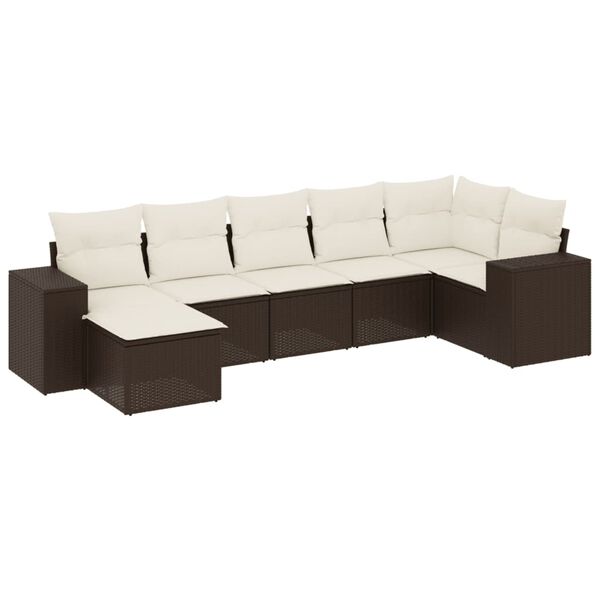 vidaXL Set Divani da Giardino 7 pz con Cuscini Marrone in Polyrattan