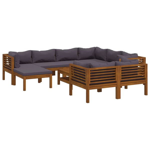 vidaXL Set Divani da Giardino 10 pz con Cuscini in Massello di Acacia
