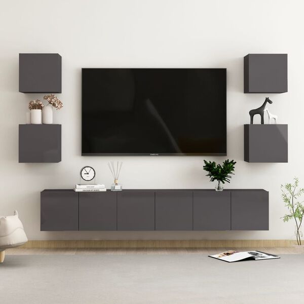 vidaXL Set Mobili TV 7 pz Grigio Lucido in Legno Multistrato